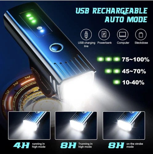 3000 Lumen Bike Light Set USB Rechargeable Bicycle Headlight & Taillight, 5 Mode - Picture 4 of 10