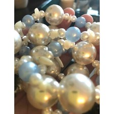 Faux Pearl Bead Strand Necklace Blue Beads 30'' Pearly