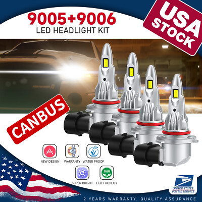 Canbus Combo 4 9005 + 9006 LED Headlight Kit Bulbs High Low Beam White 80000LM