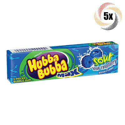 5x Packs Wrigley's Hubba Bubba Sour Blue Raspberry Bubble Gum ( 5 Piece Packs )