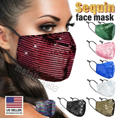 Women's Sequin Glitter Face Mask Shiny Bling Washable Reusable Free Shipping