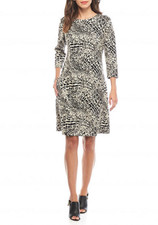 NWT NINE WEST BEIGE BLACK ANIMAL PRINT SHIFT CAREER DRESS SIZE 14 $79
