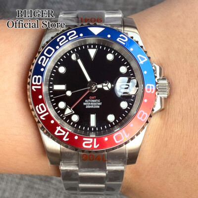 BLIGER 200M Waterproof Sapphire Glass NH34 GMT Mens Diving Watch Polished Strap