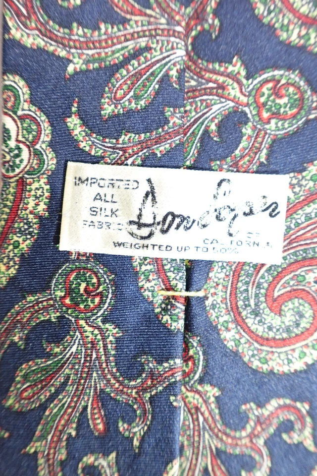 Corbata retro vintage Don Loper of California azul marino cachemir toda seda diseñador Foto 3 de 4