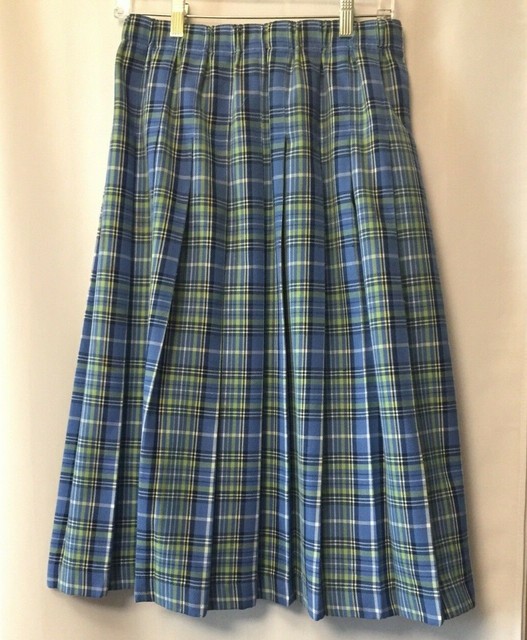 Vintage Appleseeds Pleated Skirt Blue yellow schoolgirl Plaid 28