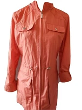 Esprit Womens Orange Hooded Full Zip Up Rain Jacket All Weather Windbreaker  M