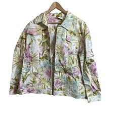 Pastel Flower Cotton Alfred Dunner Women s Jacket Size 12 White Button Up Blazer