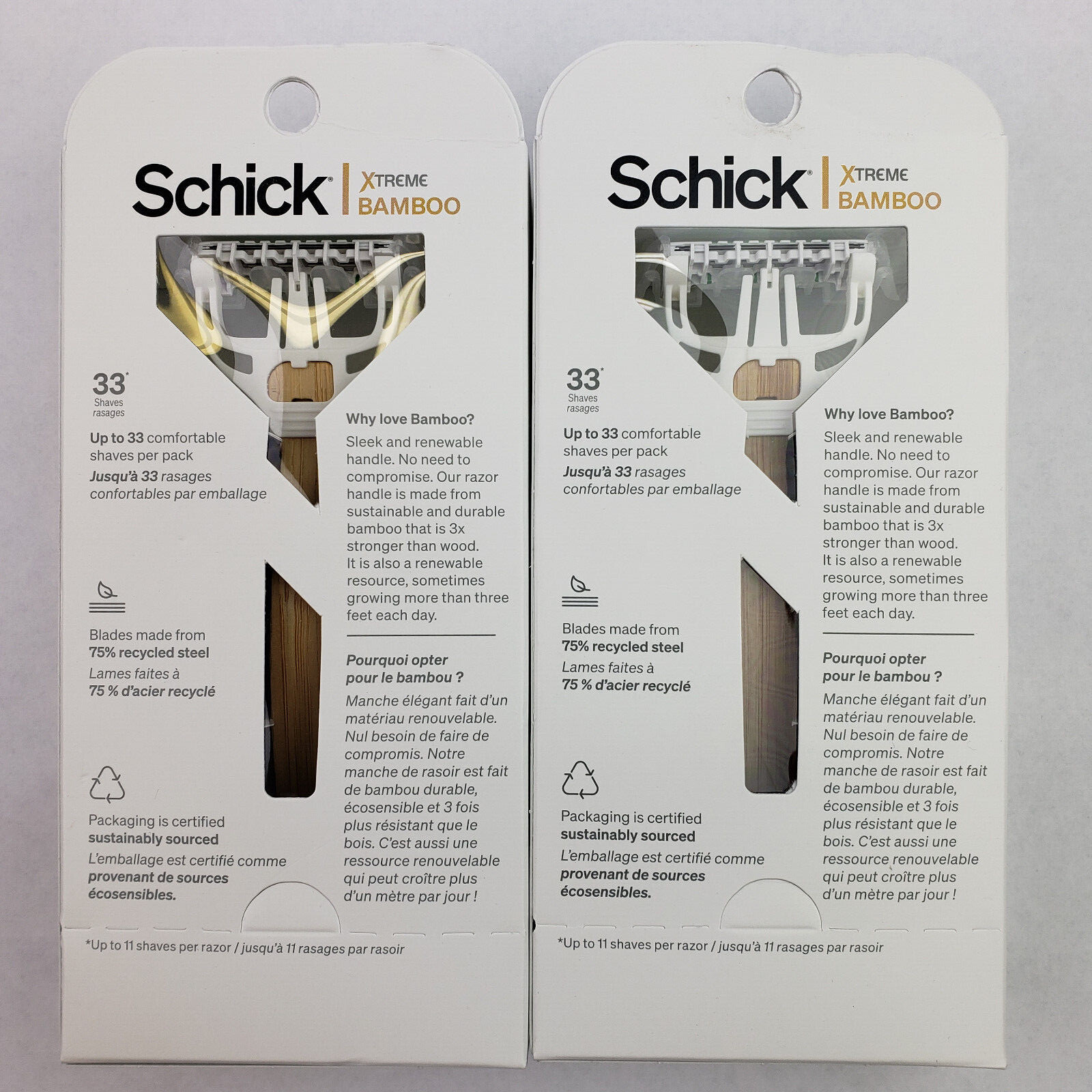 2 Schick Extreme Bamboo Mens Razors Sets 1 Handle 3 Cartridges Each Hybrid