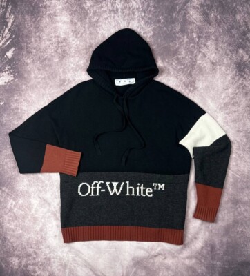 Off-White c/o Virgil Abloh Colorblock Wool Knit Intarsia Logo Hoodie Mens M - L