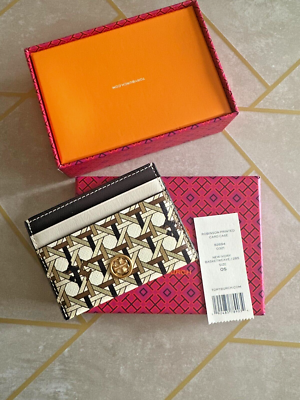 Tory Burch Leather Robinson Northern Basket Weave Card Case in