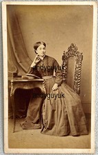 CDV LADY SEATED CARVED CHAIR READING BOOK BY FLUKES BATH PEN BOX FASHION
