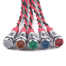 5 Pcs 6 mm 1/4" 12-24V LED Metal Indicator Light Waterproof Signal Running Lamp