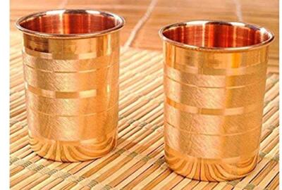 100% Reines Kupfer Glas Fugenlos Ayurvedisches Gesundheit Kupferglas 2 Stück ...