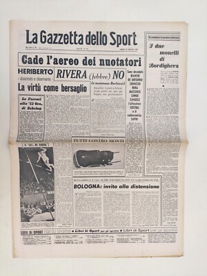 GAZZETTA DELLO SPORT 29 JANUARY 1966 AERIAL TRAGEDY OF BREMA SWIMMING 46 DEAD