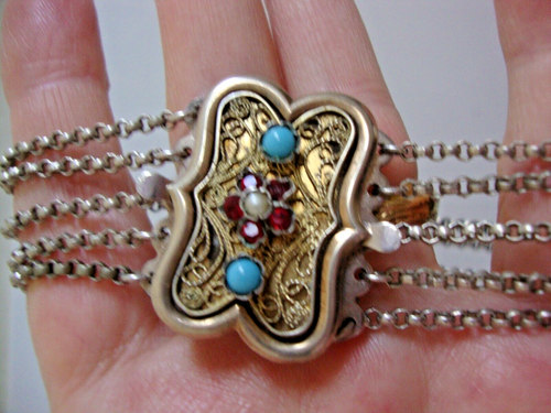 Antique German FAB Multi Rows Massive 835 Silver Gold Filigree Pendant Necklace - Picture 9 of 16