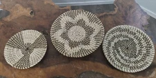 Coiled Seagrass Baskets Decorative Boho Set Of 3  13.5" 12" 10"