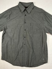 Camisa de manga larga con botones gris blanco a rayas Perry Ellis America para hombre