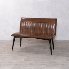 VINTAGE BROWN FAUX LEATHER DINING BENCH WITH STEEL CONSTRUCTION