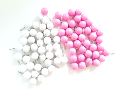 #ad NEW 80 ROUND PUSH PINS 40 PINK 40 WHITE 3 8quot; DIAMETER MAP $8.99