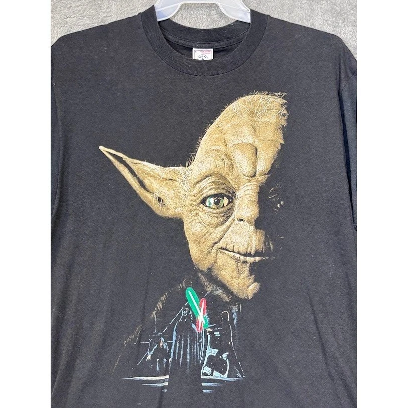 1995 Vintage  Star Wars Return of the Jedi Yoda  Black Size L Single Stitch - Image 2 of 4