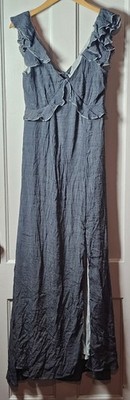 Francesca's Blue Rain Dress Jr's Size L Gray Maxi Ruffle WhimsyGoth Fairycore 