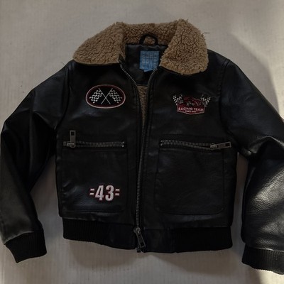 SOHO BOYS CLUB Boys Racing Bomber Jacket Faux Leather Sherpa Lined Rare Size 4