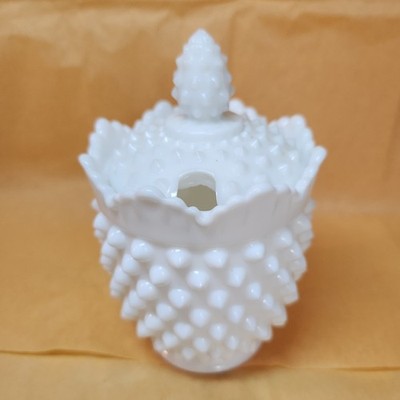 Fenton Hobnail Milk Glass Covered Sugar Bowl Or Jam, Jelly Jar
