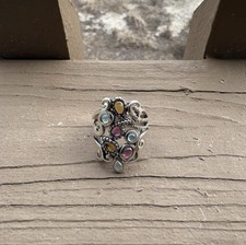 Beautiful Sterling Silver .925 Multicolor Stone By PZ Size 6 Ring Made In Israel