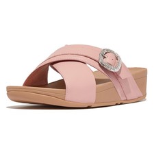 FITFLOP Women's Lulu Crystal-Buckle Leather Cross Soft Blush Slides HO1-B48 