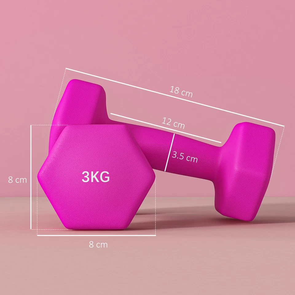 SPORTNOW Set of 2 Hexagonal Dumbbells Weights Pair, 2 x 3kg, Pink, Refurbished, photo 3 of 5