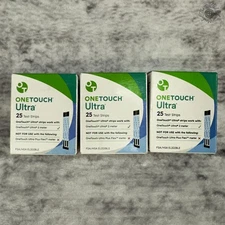 Lot of 3 25ct  One Touch Ultra Glucose Blood Test Strips Earliest Expire 6/30/26