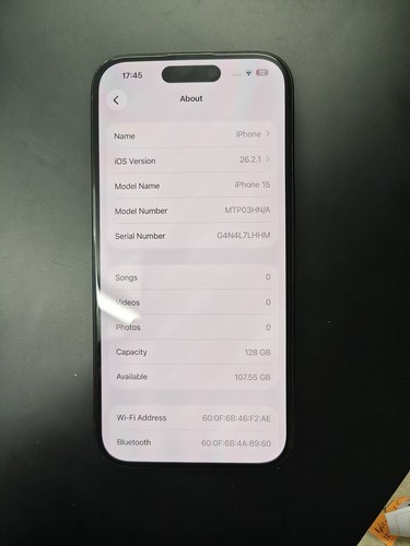 Apple iPhone 15 128GB 87% Batteriezustand Schwarz Entsperrt N Day Del