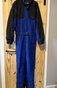 Edelweiss Men's Vintage Blue & Black One-Piece Snowsuit Size Large Great Shape!