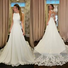 Chiffon Wedding Dresses Scoop Neck Off Shoulder Appliques A Line Bridal Gowns