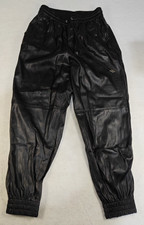 Fashion Nova Black Faux Leather Joggers Size L Drawstring 28 waist