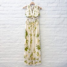 Farm Rio x Anthropologie || V-Neck Floral Chiffon Maxi Dress Ivory Yellow XS