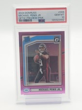 MICHAEL PENIX JR 2024 DONRUSS OPTIC PREVIEW PINK PRIZM ROOKIE #308 PSA 10 Q4444