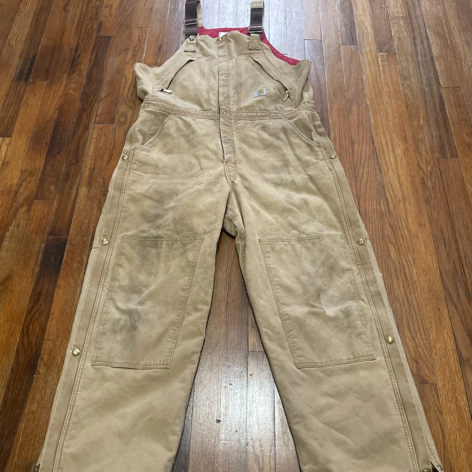 Carhartt Overalls Mens 38x30 Brown Duck Canvas Lined R38 Distressed Vintage