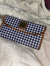 Rare Dooney  Bourke Blue Gingham Continental Clutch Wallet Coated Canvas