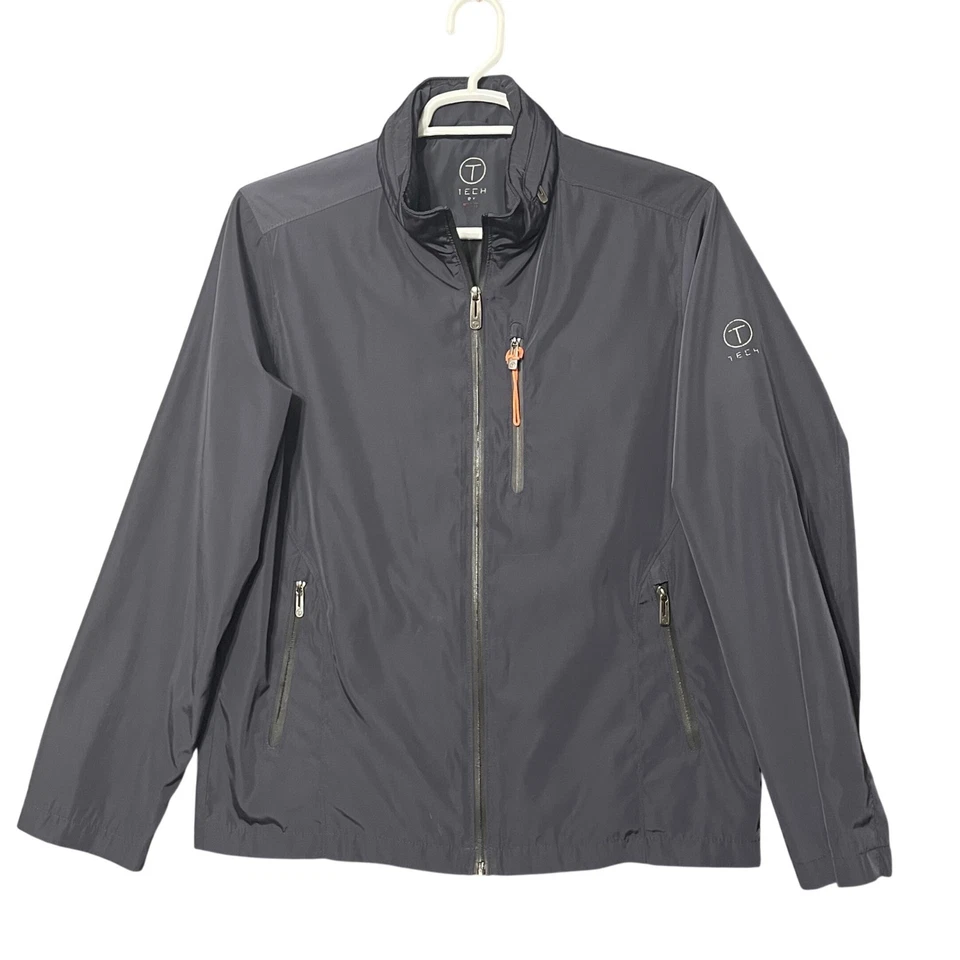 Chaqueta TECH by TUMI Gris Carbón Ligera Cremallera Completa Resistente al Agua con Capucha Foto 2 de 4