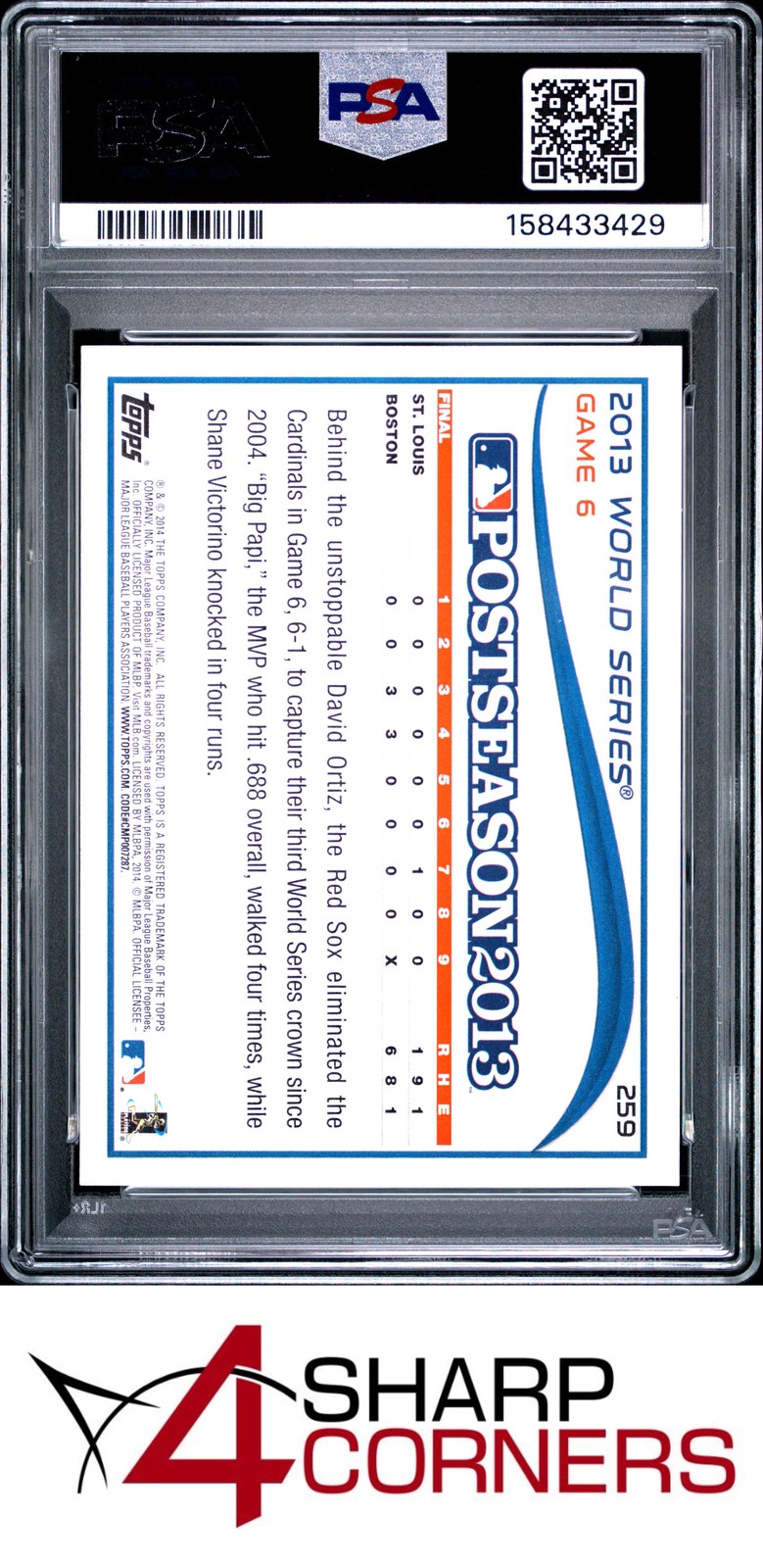 2014 TOPPS #259 DAVID ORTIZ HOF BLUE WALMART BORDER POP 3 PSA 10 view 2