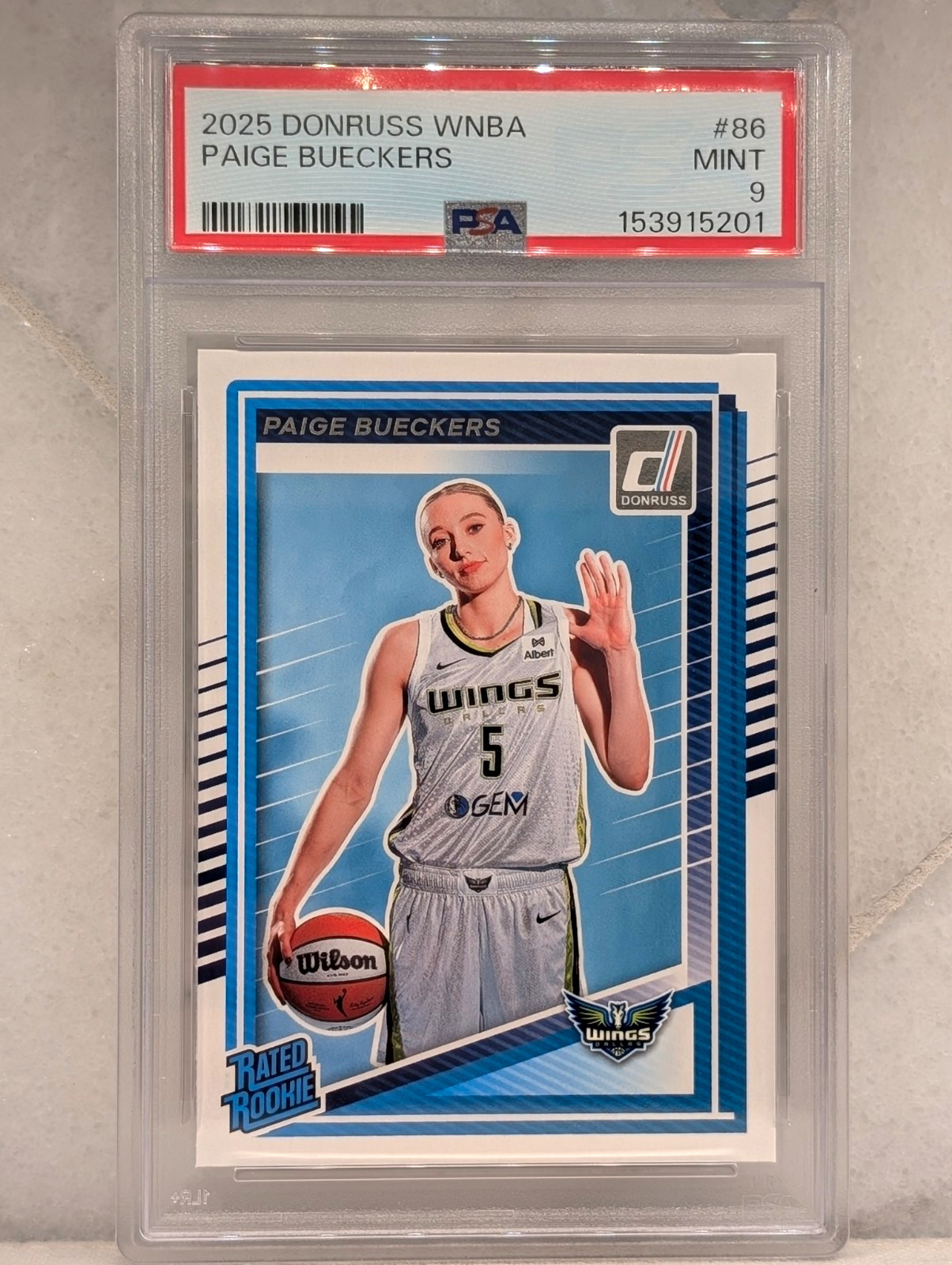Donruss 2025 WNBA Paige Bueckers Rookie Rated #86 Dallas Wings PSA 9 view 1