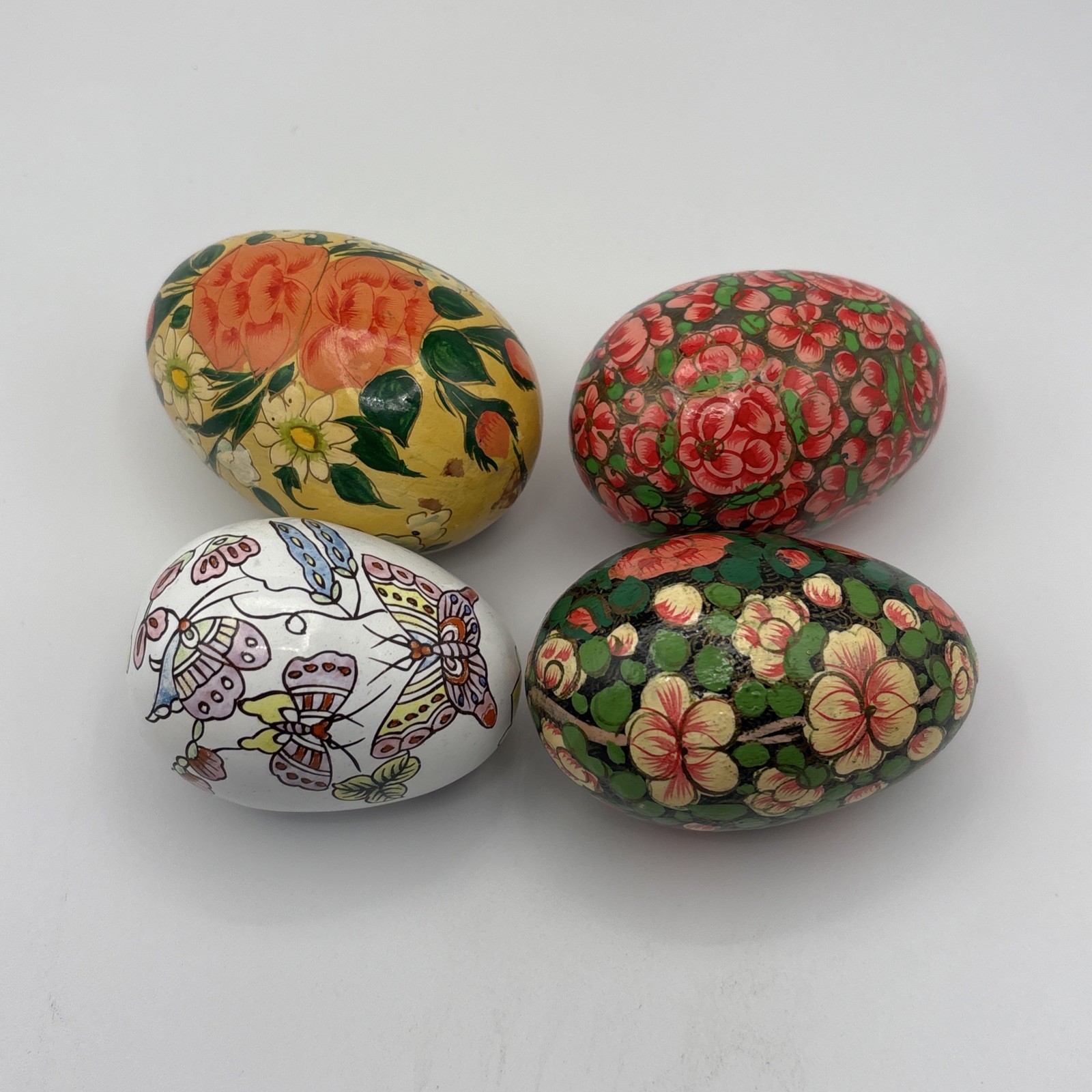 Hand Painted Easter Eggs Lot Of 4 Large Eggs For Baskets Or Displays Vintage