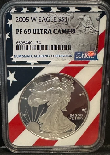 2005-W Silver American Eagle PF69 ULTRA CAMEO Flag Core