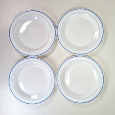 Arc Arcopal Side Plates Set x4 White Opal Glass Blue Stripe Vintage 70s 80s