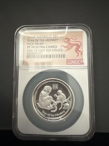 2016-P Australia $1 Monkey PF70 UC NGC High Relief Silver Coin 1st 500