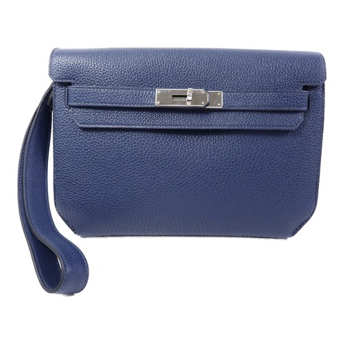 HERMES PHW Kelly Depeches 25 Cutch Bag Togo leather Deep Bleu