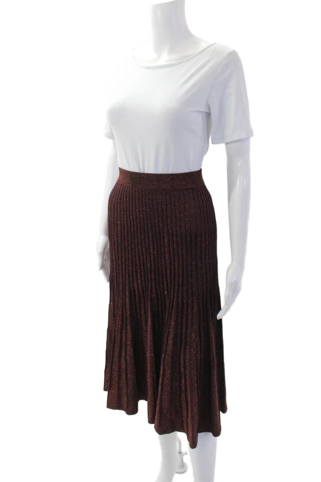 Elie Tahari Womens Pull On A Line Maxi Skirt Burgundy Metallic Size Extra Small - Image 2 of 4