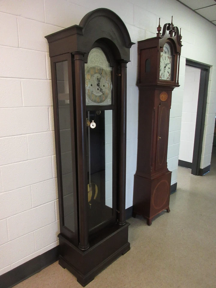 ANTIQUE HERSCHEDE GRANDFATHER CLOCK CINCINNATI OHIO 5 TUBE 3 WEIGHT - Image 3 of 4