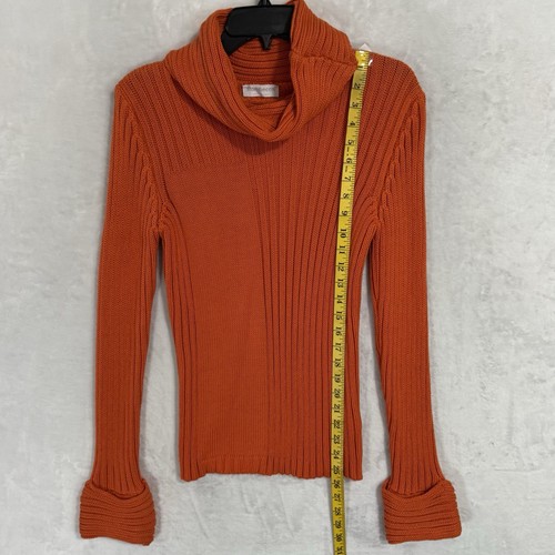 NEW Stambecco Italian Chunky Knit Turtleneck Sweater Cowl Size L SLIM Orange Y2K - Picture 11 of 16